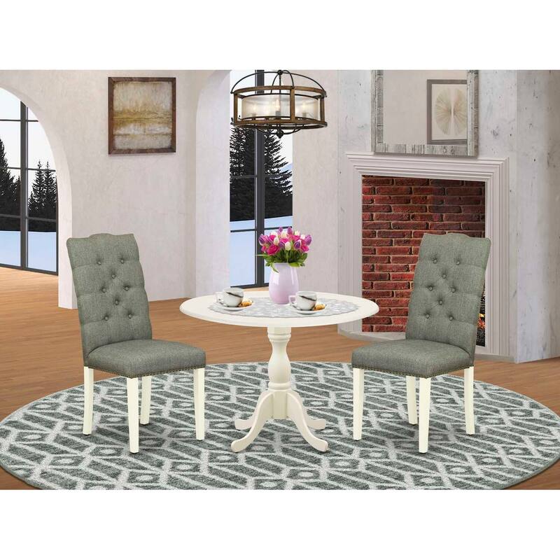 3-Piece Linen White Finish Solid Wood Top Button Tufted Dining Room Set (Seats-4)