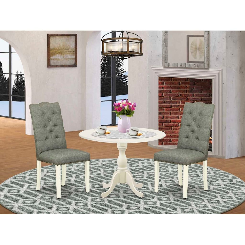 3-Piece Linen White Finish Solid Wood Top Button Tufted Dining Room Set (Seats-4)