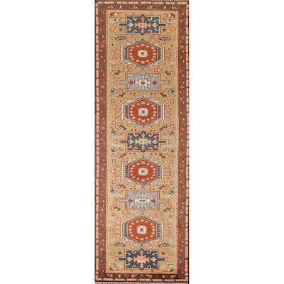 Traditional Green Kazak Runner Rug Hand-Knotted Wool Carpet - 2'6"x 10'0"