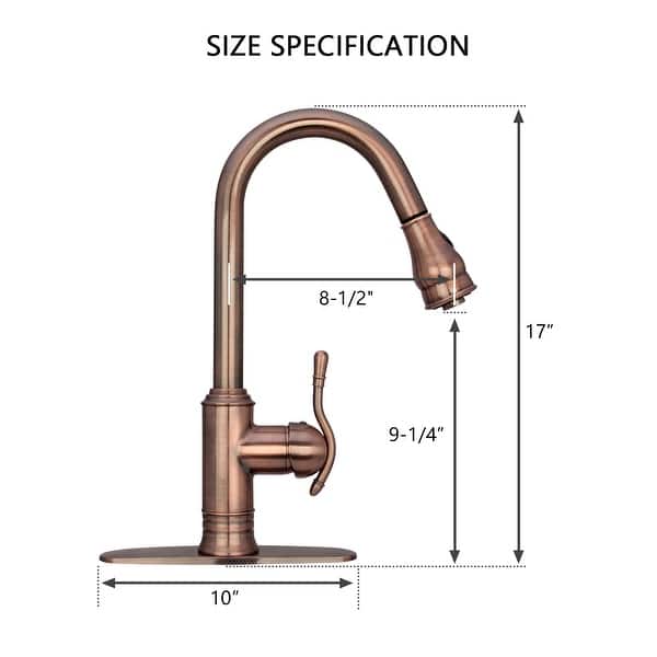 dimension image slide 0 of 2, Copper Kitchen Faucet with Single Level handle and Pull Down Sprayer