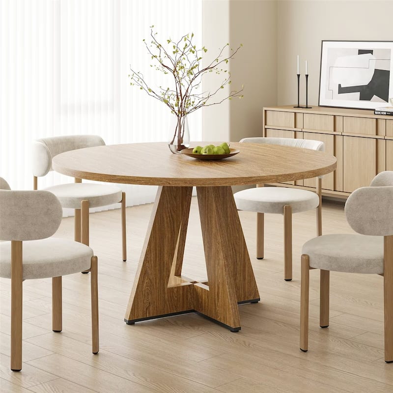 47" Large Round Dining Table with Sturdy Metal Base for 4-7 People