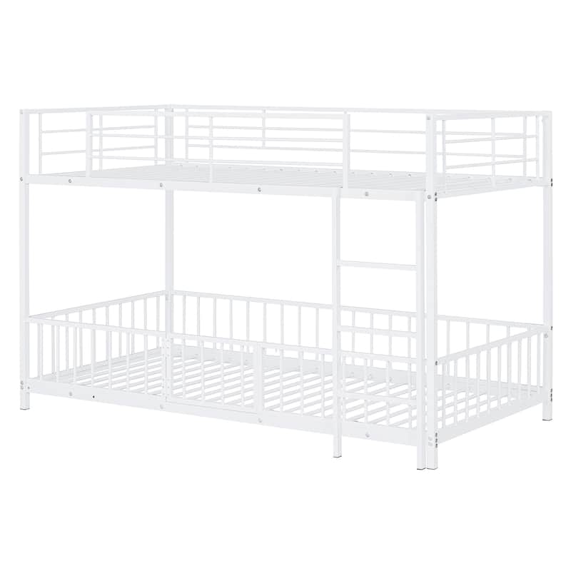 Twin over Twin Size Metal Bunk Bed with Slide and Guardrails for Kids, Boys and Girls, Bedroom