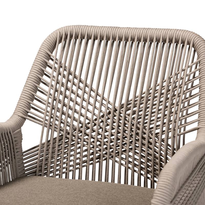 Jennifer Transitional Woven Rope Mahogany Dining Arm Chair-Grey