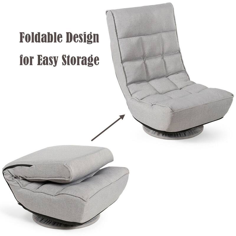 4-Position Adjustable 360 Degree Swivel Folding Floor Sofa Chair-Gray - Gray - 24"L x 26"W x 35"H