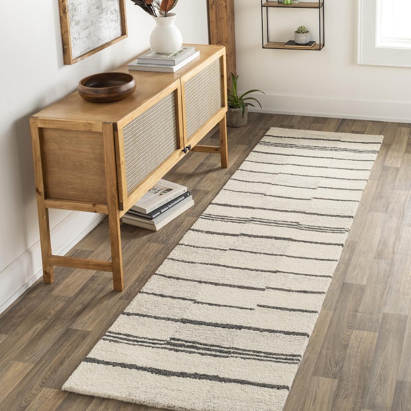 Livabliss Granada Scandinavian Stripe Area Rug - Black / Beige - 2' 6" x 8'