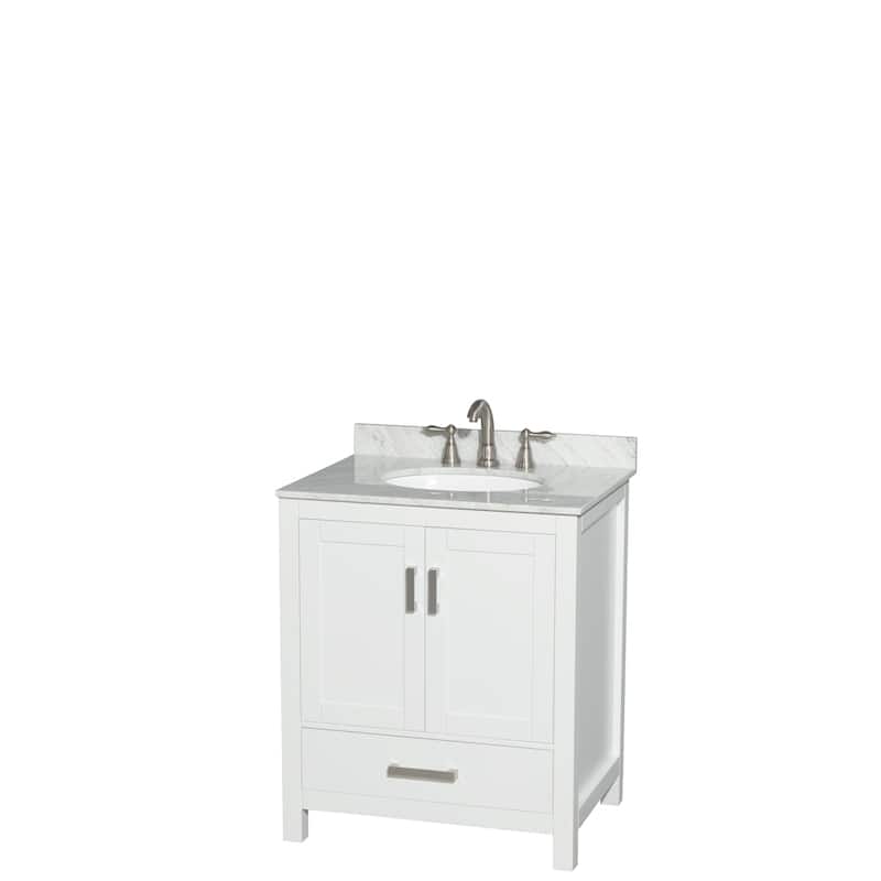 Wyndham Collection Sheffield Single Vanity Set - 30-Inch Single - White, White Carrara Marble Top, Chrome Trim