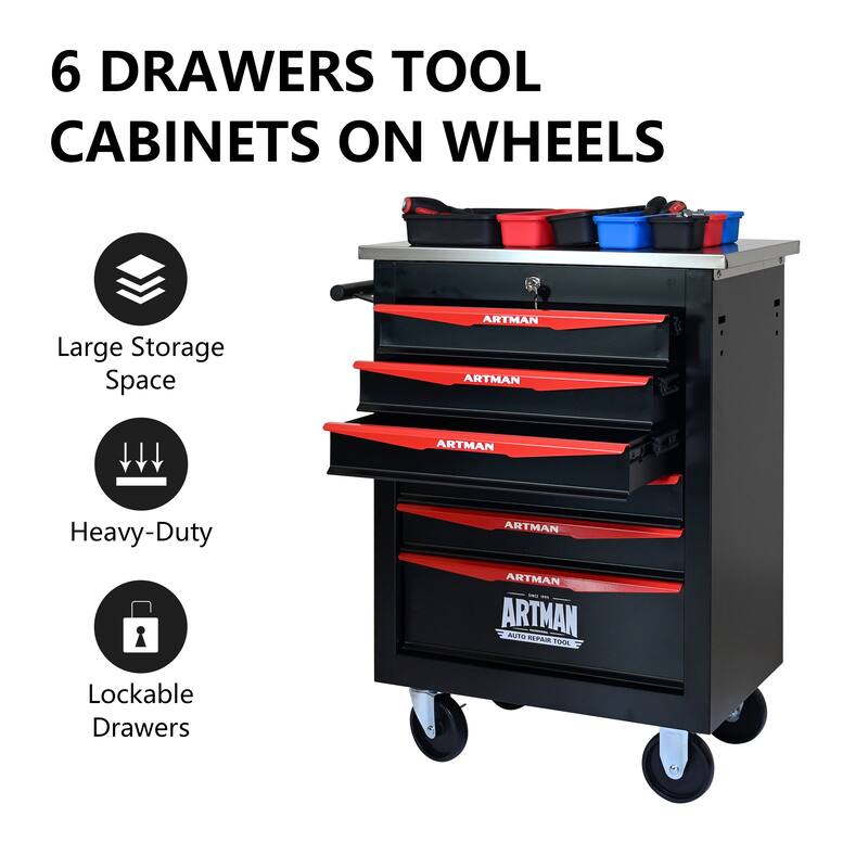 4/5/6/7 Metal Drawers Tool Cart with Wheels for Garage Workshop