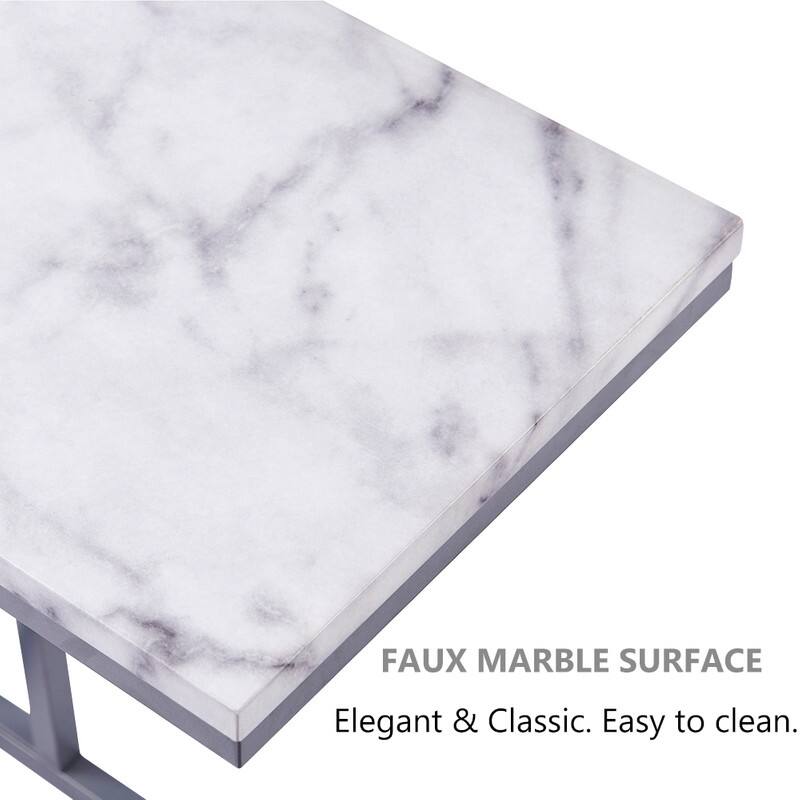 ROSEN GARDEN Faux Marble C-Shape Side End Table Metal Frame, White