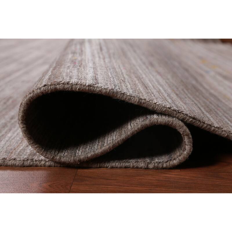 Striped Brown Gabbeh Indian Area Rug Hand-Knotted Wool Carpet - 8'1" x 9'8"