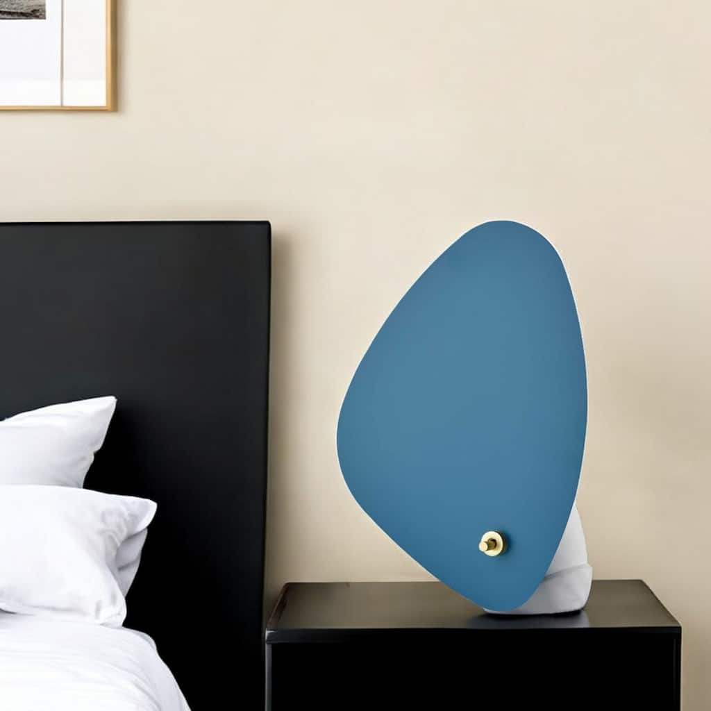 HomeRoots 13" White Metal Novelty Bedside Lamp With Turquoise Novelty - 8.75 x 5 x 12.75