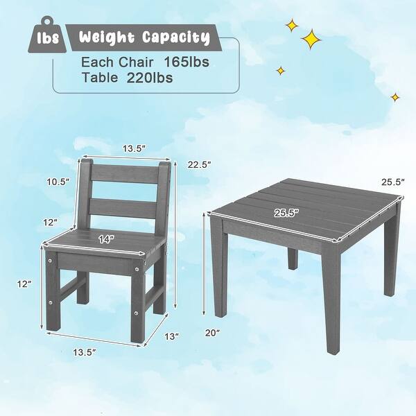 dimension image slide 1 of 3, Costway 3PCS Kids Table & 2 Chairs Set Outdoor Heavy-Duty All-Weather - See Details
