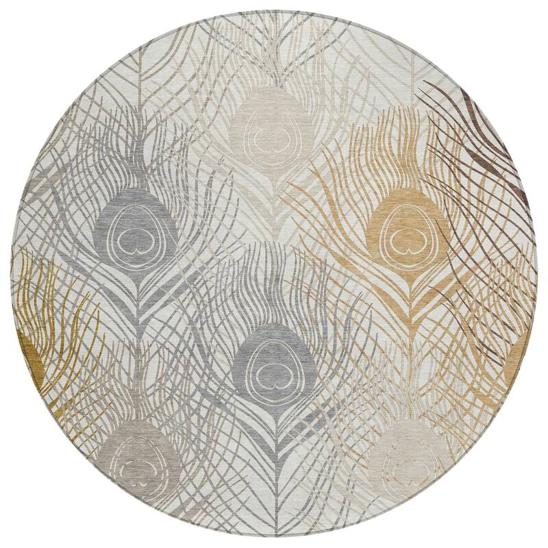 Machine Washable Indoor/ Outdoor Modern Peacock Chantille Rug