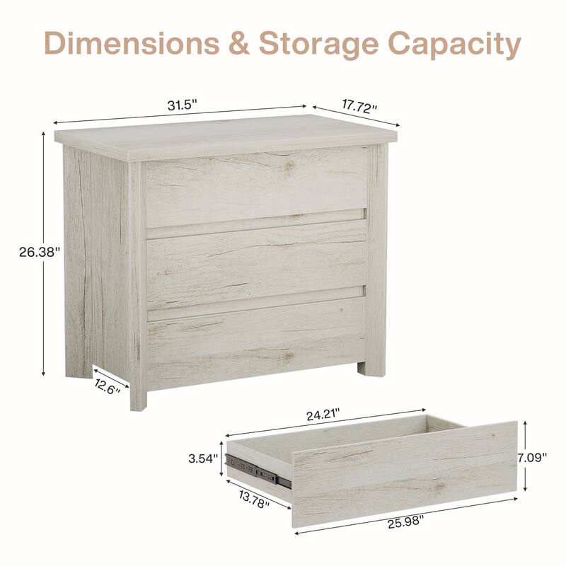 Industrial Wood Nightstand Bedside Table with 3-Drawer for Bedroom