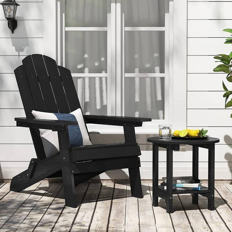 WINSOON All Weather HIPS Outdoor Round 2-Tier Outdoor Side Tables Adirondack Tables