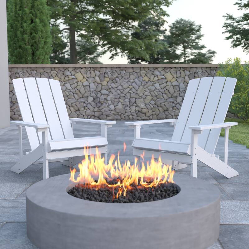 Outdoor All-Weather Poly Resin Wood Adirondack Chairs (Set of 2) - White