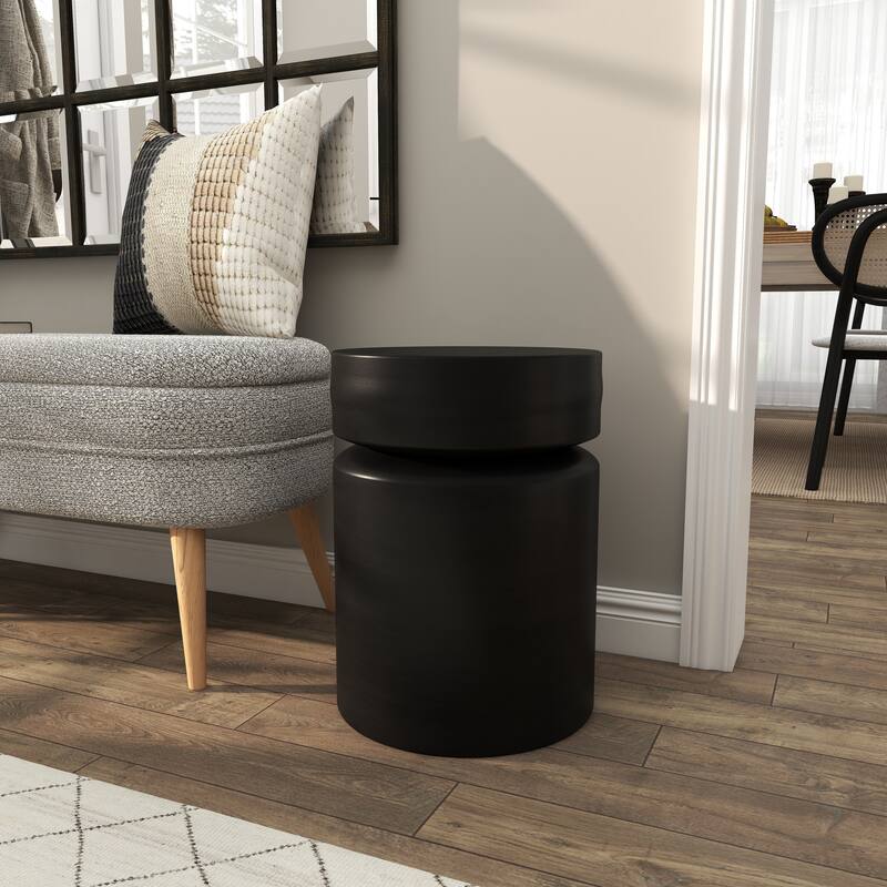Black Metal Drum Accent Table