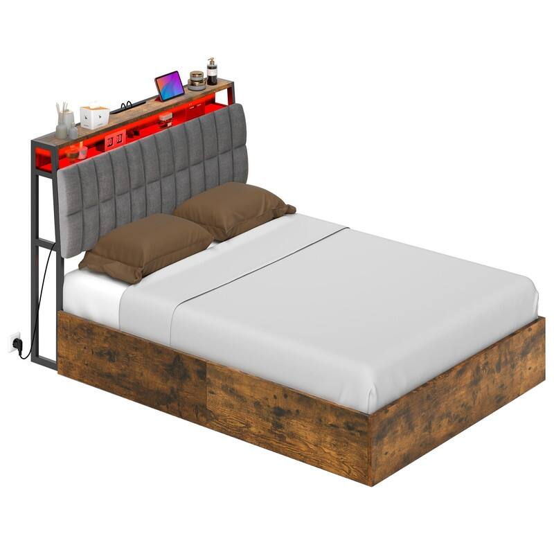 Moasis Lift-Up Storage Bed Frame with Charging Station & Storage Headboard