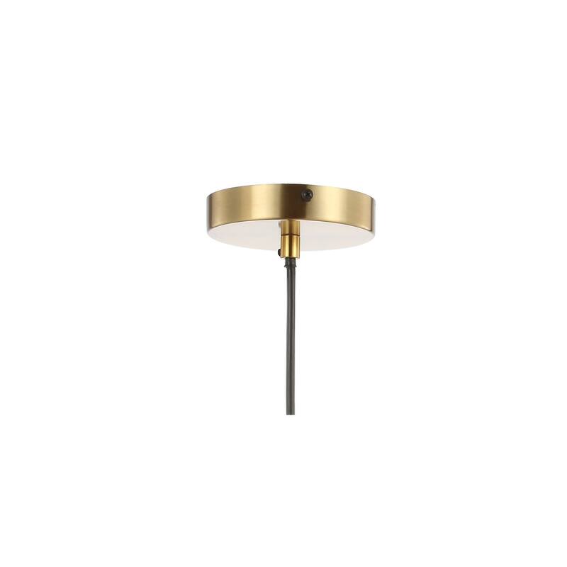 Eugenio 9.75" Adjustable Iron/Glass Retro Hurricane LED Pendant, Brass Gold by JONATHAN Y