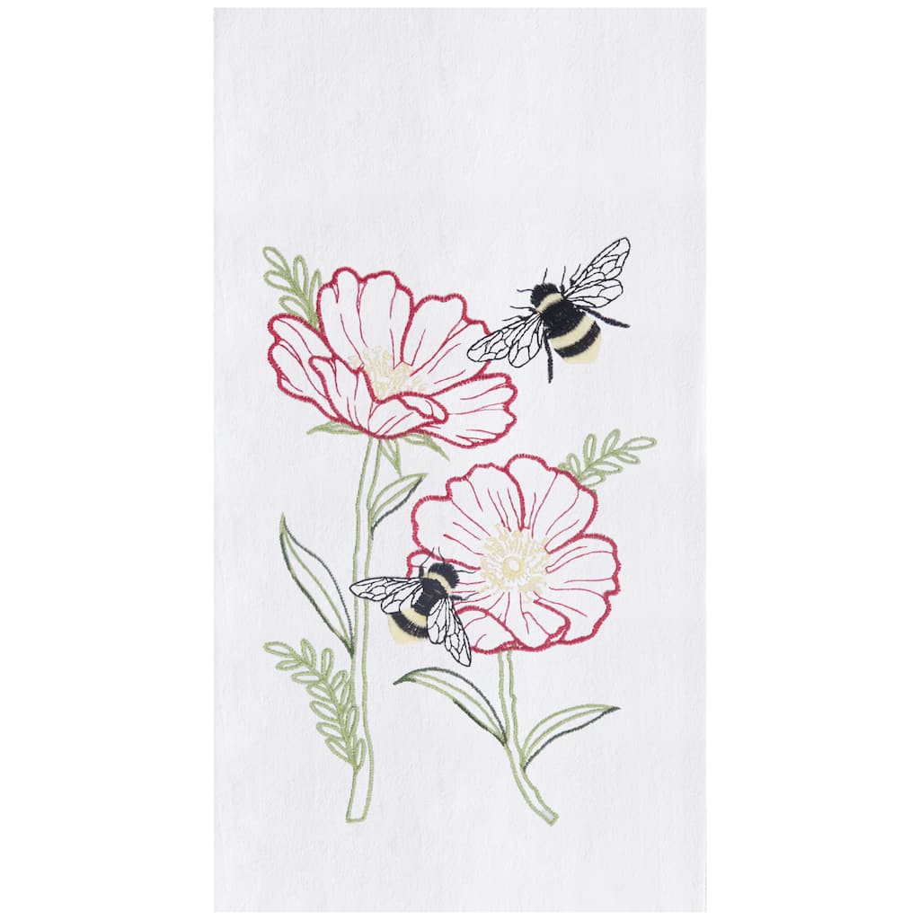 Bees & Poppies Embroidered Cotton Flour Sack Kitchen Towel