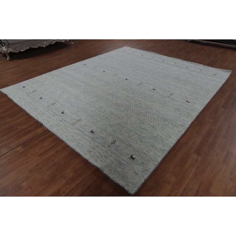 Hand Knotted Oriental 100% Wool Carpet Tribal Animal Pictorial Beige & Ivories Gabbeh Area Rug - 10' 0'' X 8' 3''