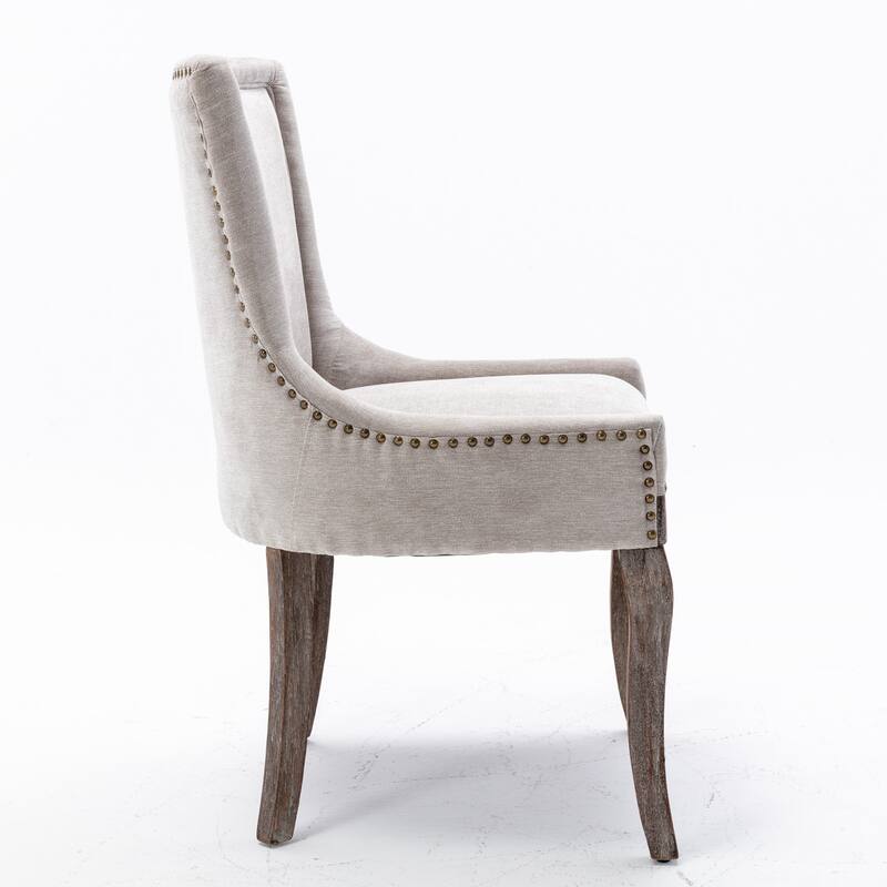 Ultra Side Dining Chair with Thickened Fabric and Solid Wood Legs, Bronze Nail Head, Set of 2