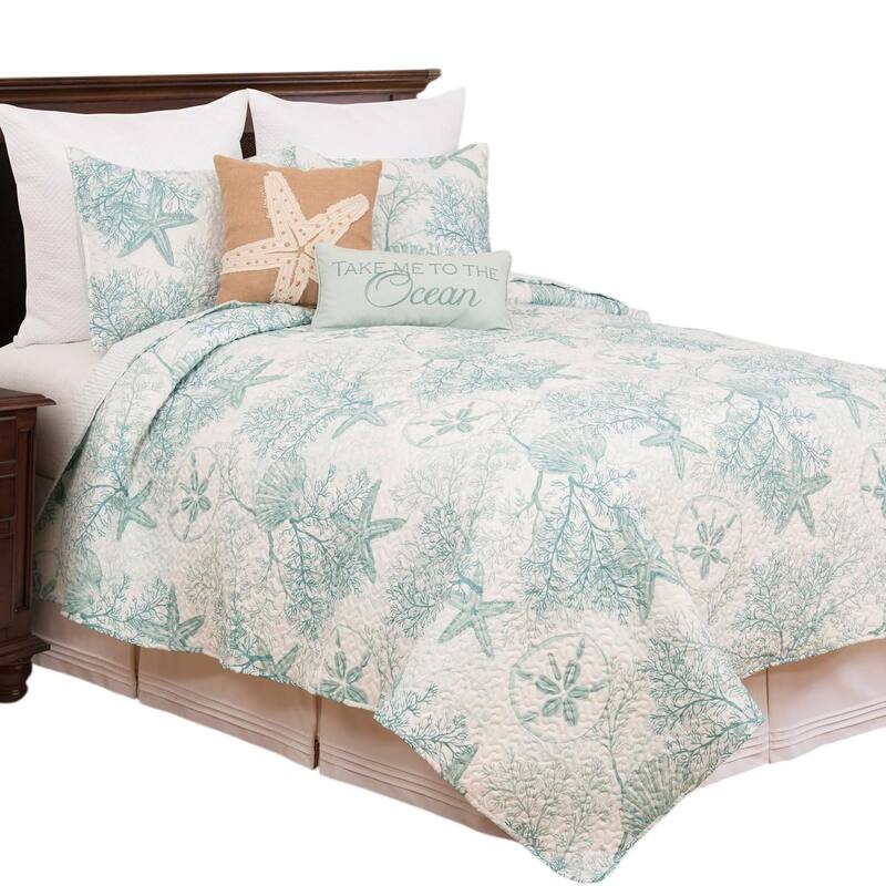 Ocean Treasures Quilt Set - Reversible and Machine Washable - blue - 3 Piece - Queen