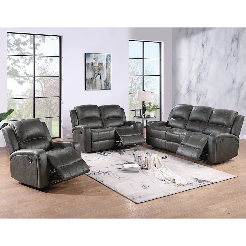Leather-Like Fabric Upholstered Manual Motion Loveseat