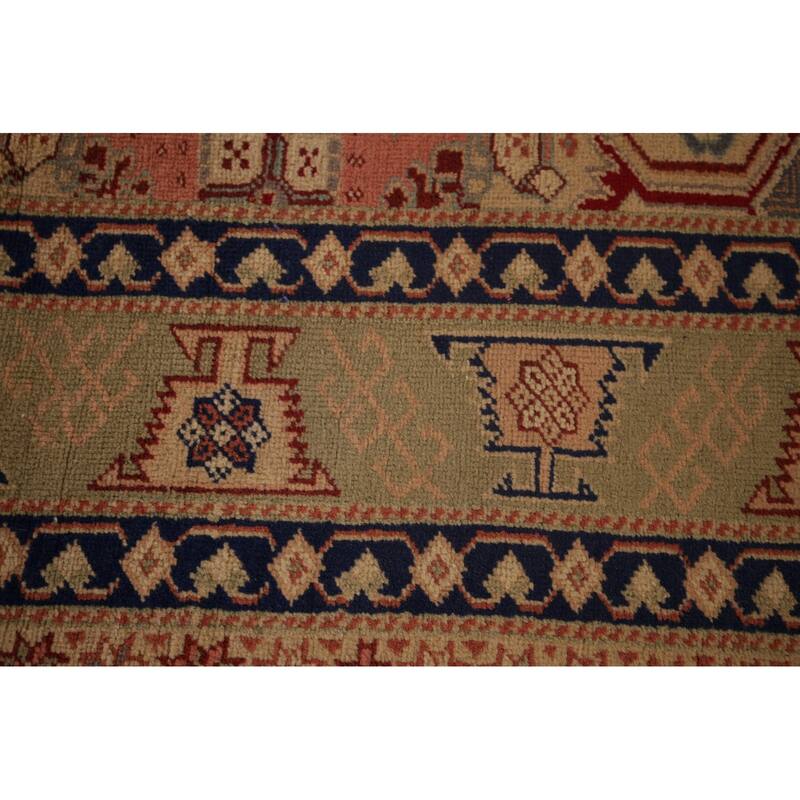 Pink Geometric Anatolian Turkish Vintage Area Rug Handmade Wool Carpet - 6'5" X 9'9"