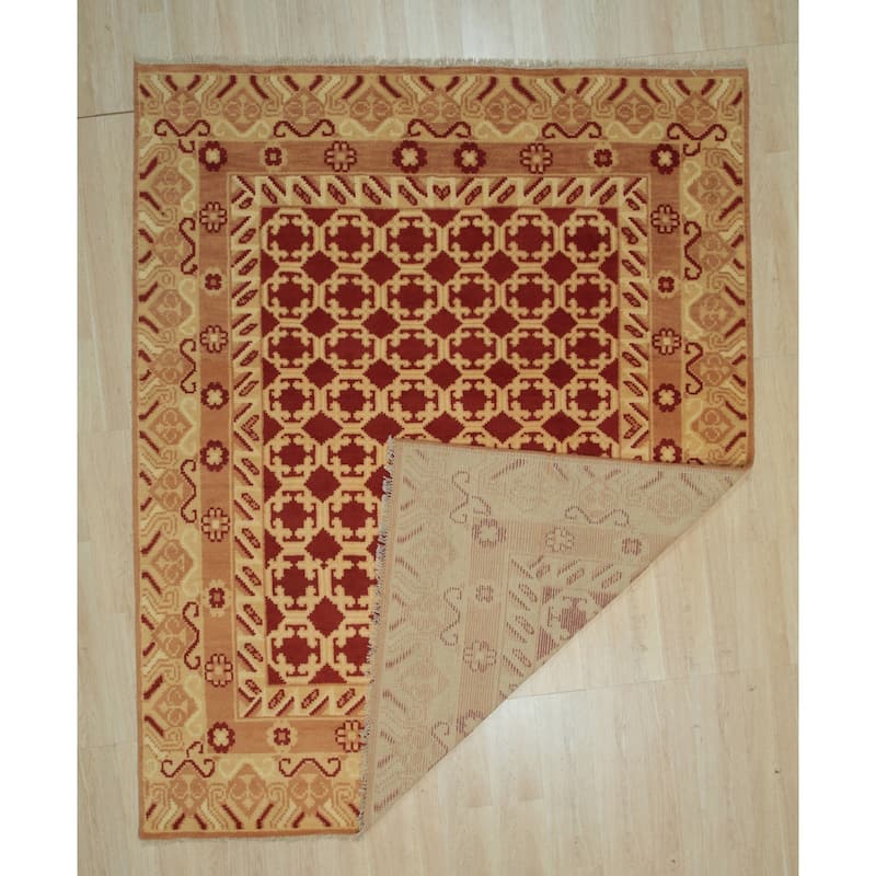 Hand-Knotted Wool Khotan Weave Rug, 10' x 14', Rust Area Rug, Soft Luxurious Texture for Bedrooms or Living Room - L