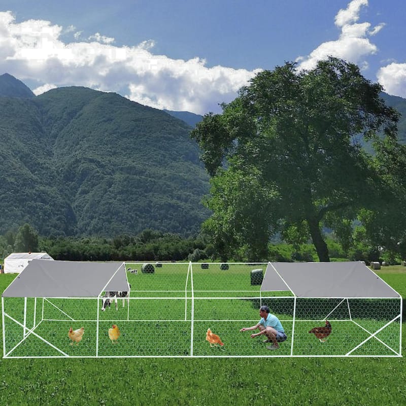 Outdoor chicken coop metal big space 26*10*6FT - Grey