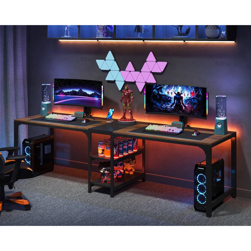 2 Person Double Computer Desk with Storage Shelves