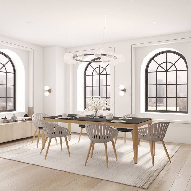 Midtown Concept FSC Certified Wood 7pc Indoor Carolen Dining Set - Black Big Table - Grey Wood Armchairs