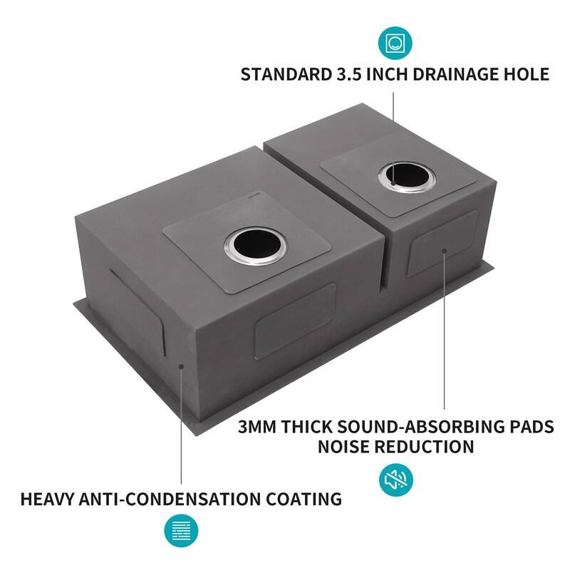 Undermount Double Bowl(60/40) Kitchen Sink - 16 Gauge with Two 10" Deep Basin