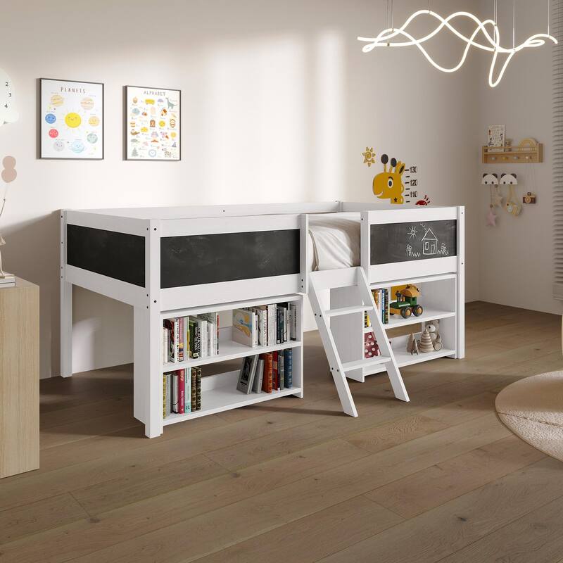 CraftPorch Modern Twin Loft Bed with Storage Rack