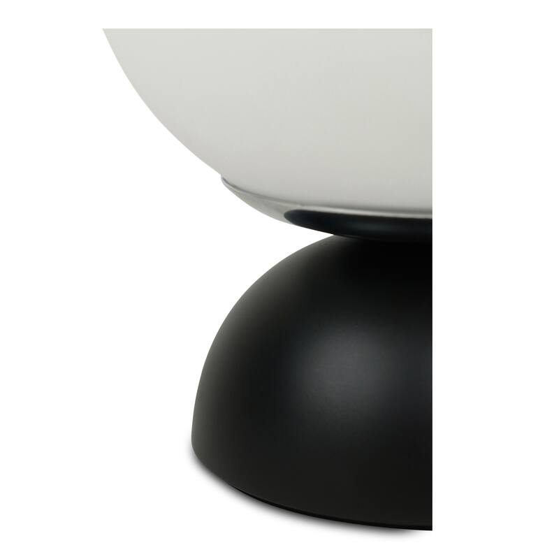 NADAAL STUDIOS Renwyn Table Lamp, Round Opal Glass Globe with Resin Base Chrome Accent, Black