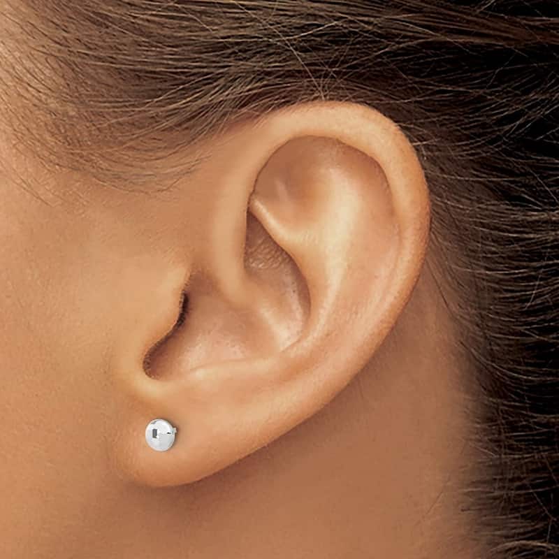 Curata 14k White Gold Polished and Sparkle Cut Button Post Earrings - 4.4x4.4mm