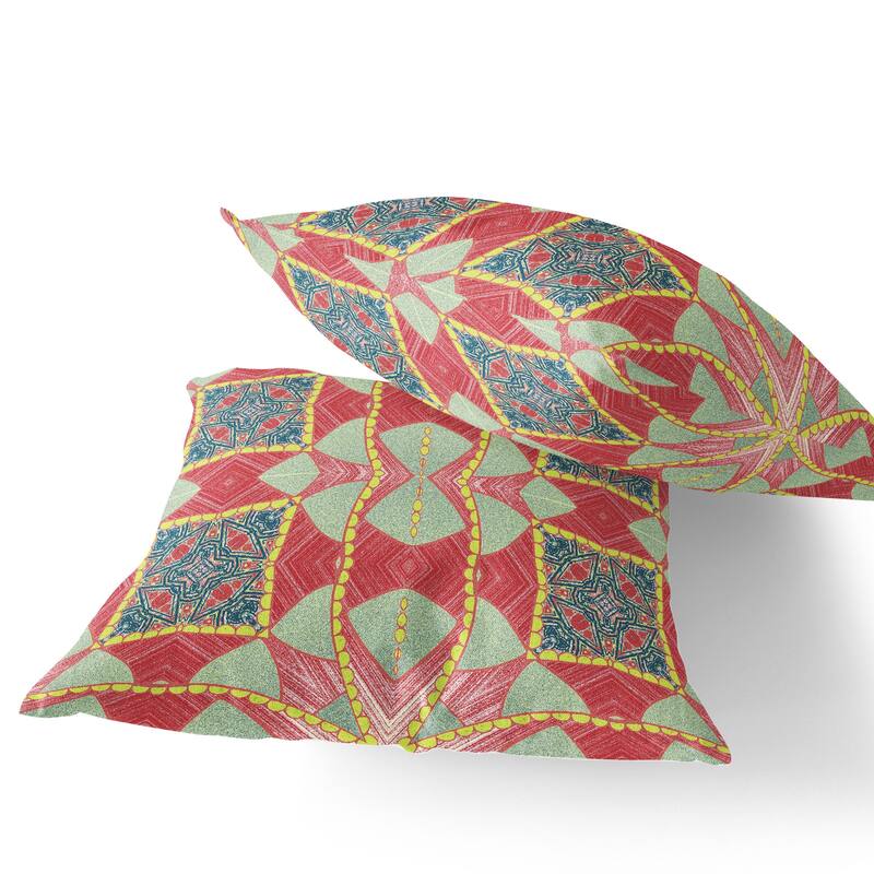 HomeRoots Set of Two 16" X 16" Green and Yellow Blown Seam Eclectic Indoor Outdoor Throw Pillow - 16.00' X '16.00' X '5.00