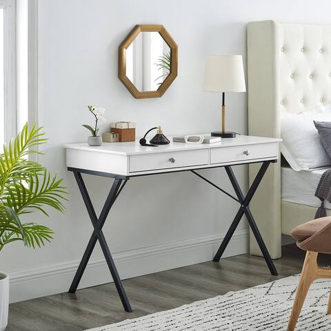 Nestfair 2-Drawer Writing Desk with Black Steel Frame
