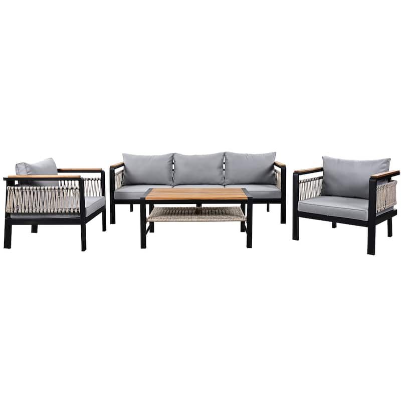 Outdoor Conversation Set with Cushions and Coffee Table, Set of 4
