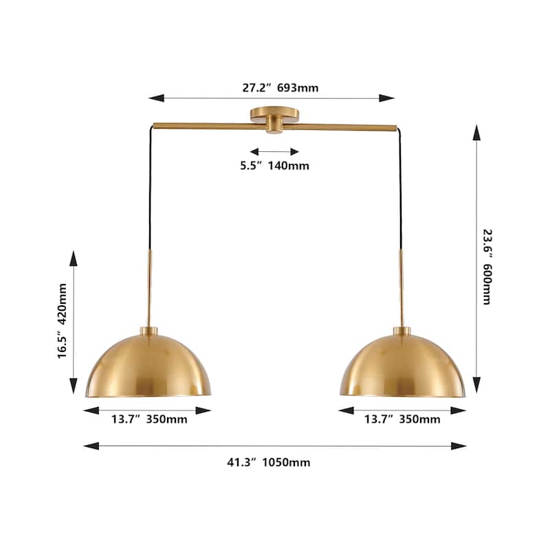 41" 2-Light Pendant - Adjustable Double Fixture, Hanging Lamp