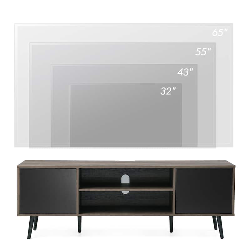 WAMPAT Black/ Brown Mid-century Modern TV Stand
