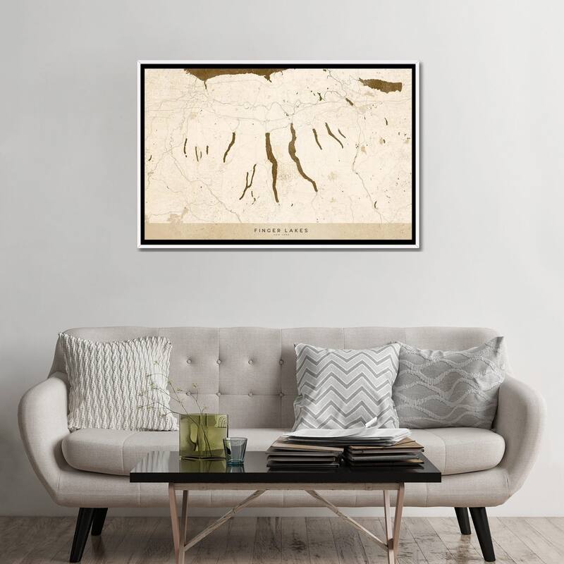 iCanvas "Sepia Vintage Finger Lakes Ny Map" by blursbyai Framed Canvas Print