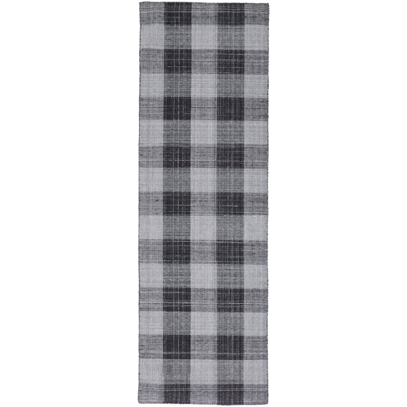 Moya Modern Farmhouse Plaid Rug, Black and Gray, Runner