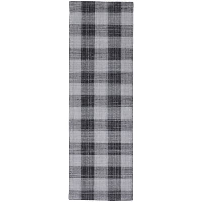 Moya Modern Farmhouse Plaid Rug, Black and Gray, Runner