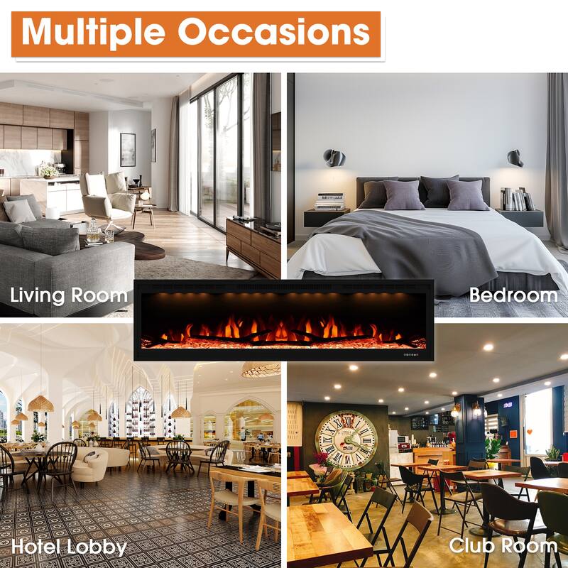 72" 1500W Inserted Wall Mounted Modern Linear Smart Electric Fireplace Heater with APP Control and Remote