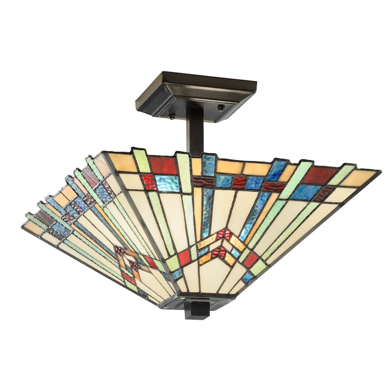 River of Goods Orson Stained Glass 16-inch Semi-Flushmount Ceiling Light - 16" x 16" x 9.5"