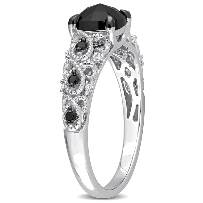 Miadora 1 1/8ct TDW Cushion-cut Black and White Diamond Infinity Engagement Ring in 14k White Gold