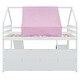 preview thumbnail 15 of 18, Full Size Wooden Loft Bed with House-shaped Frame & Slide, White+Pink