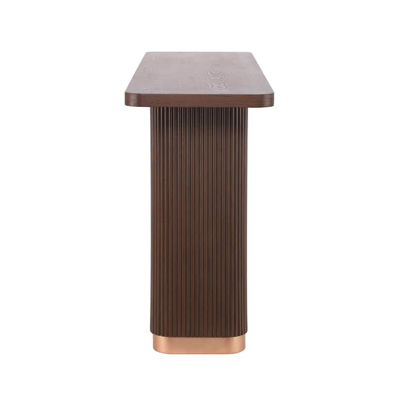 Brown Console Table Fluted Entryway Hallway Table with Ash Veneer Top