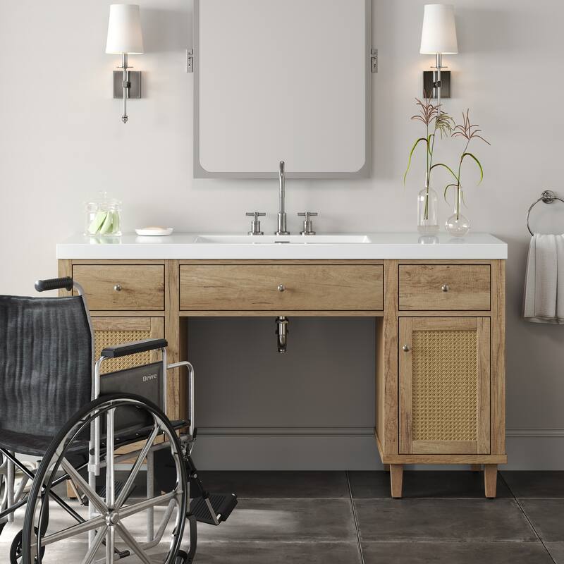 60 Inch Bathroom Vanity with SMC Sink, Modern Spacious Bathroom Storage Cabinet with Soft Close Drawers and Tip-Out Tray